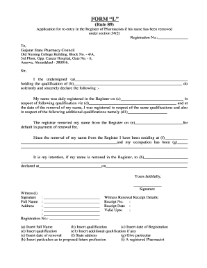 Gujarat State Pharmacy Council Re Entry  Form