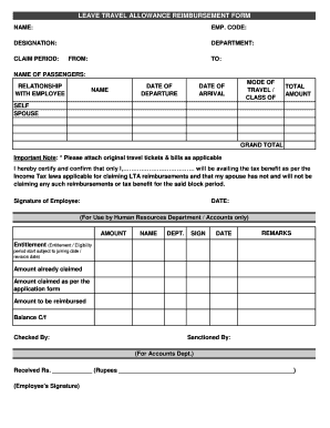 Lta Claim Form PDF