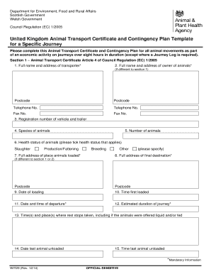  Defra Animal Transport Certificate 2014