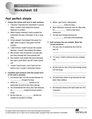 Past Perfect Exercises PDF Macmillan  Form