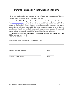 Parent Handbook Acknowledgement Form