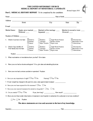 The UNITED METHODIST CHURCH MEDICAL REPORT of MINISTERIAL CANDIDATE Revised August Part I  Form