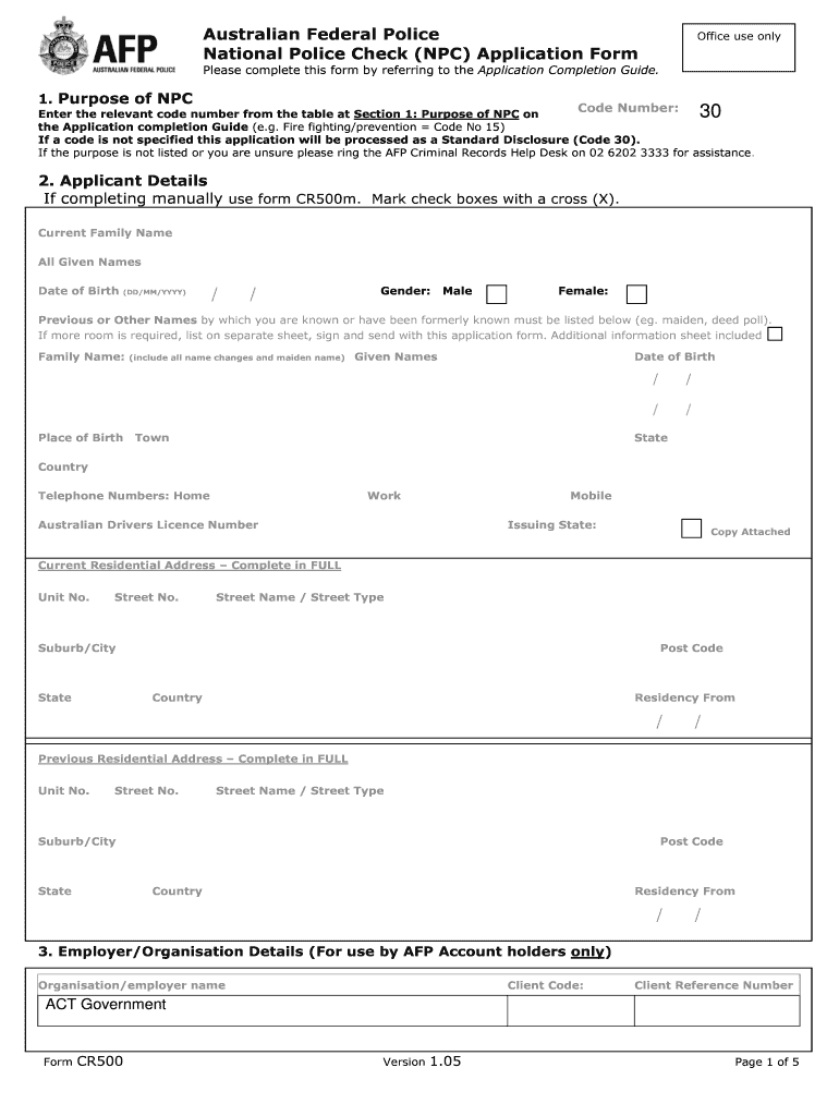 Australian Police Check  Form