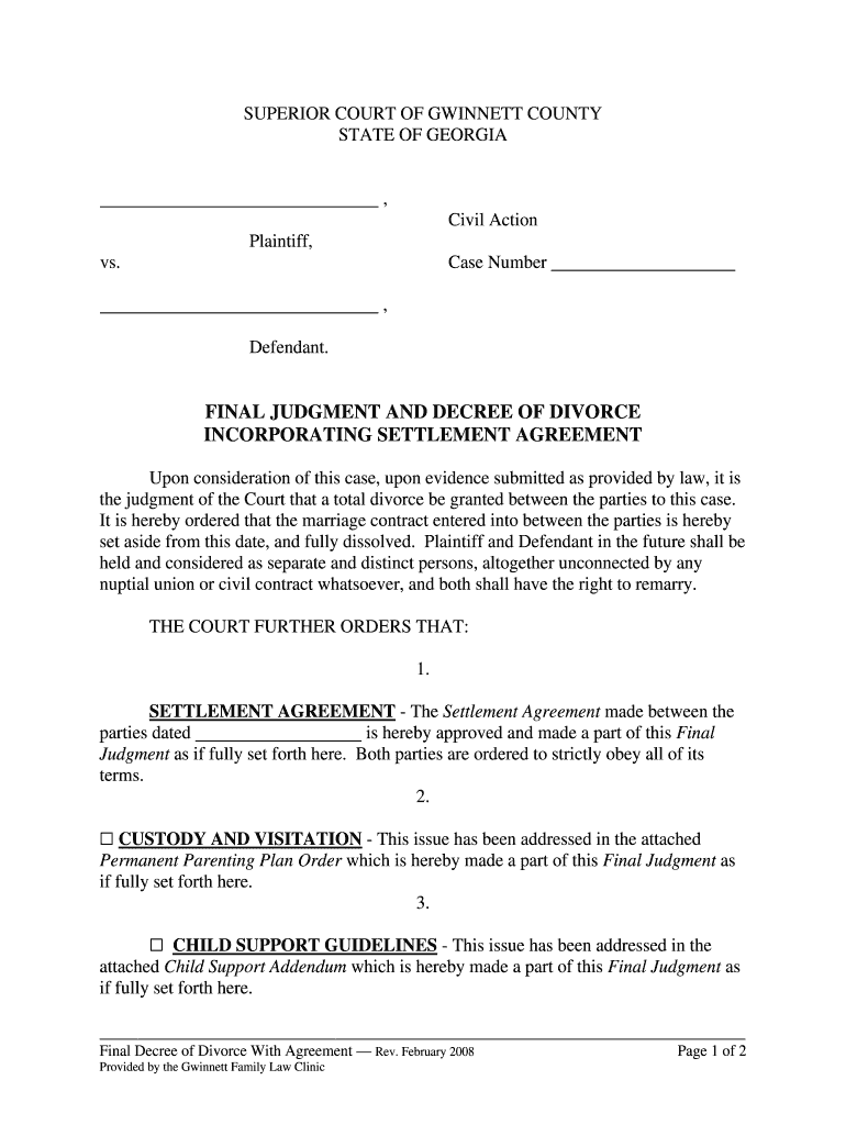  Final Divorce Decree Georgia 2008-2024