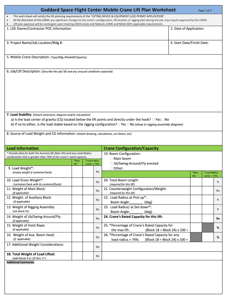 Lifting Plan Template Excel  Form