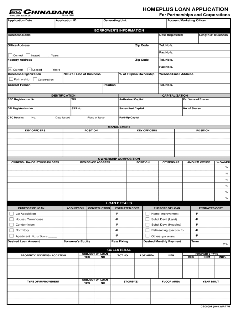 China Bank Loan Application Form