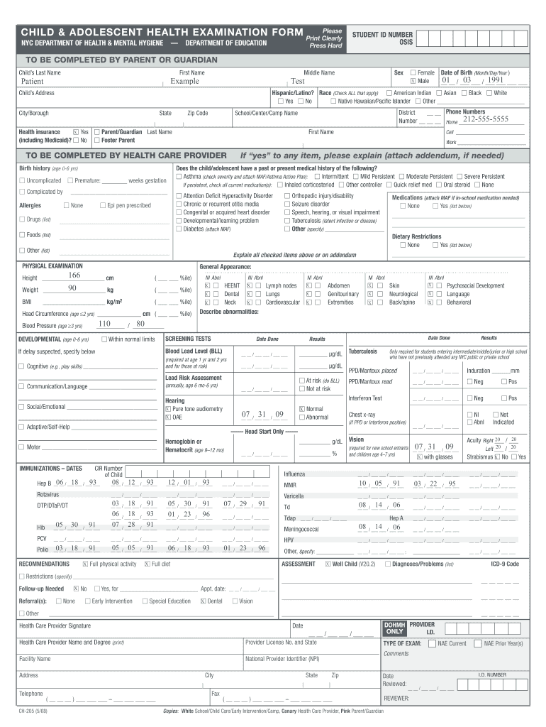 CH205 Health Exam 7 24 Rev NY Health Exam Form Encounterpro