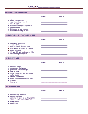 Office Supply List PDF  Form