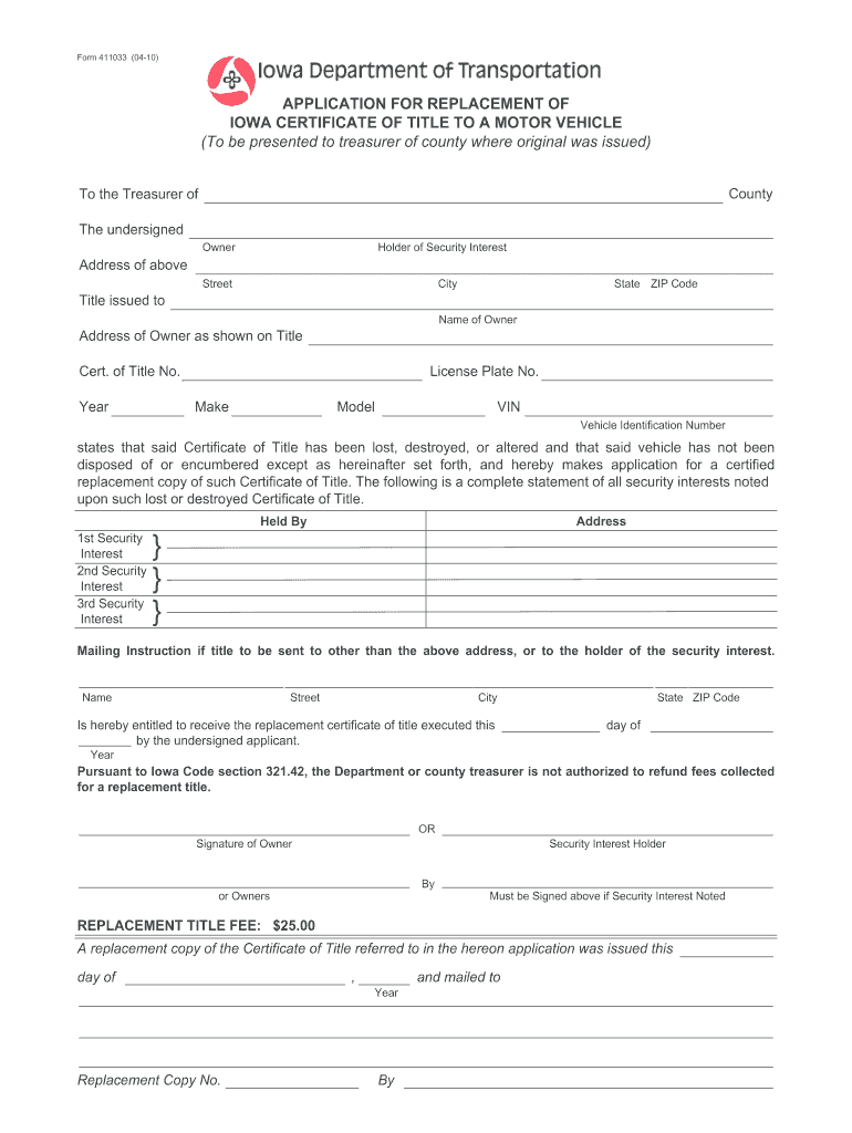 Form 411033 Iowa Dmv