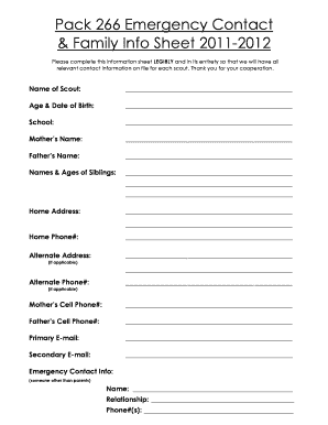 Bsa Emergency Contact Form