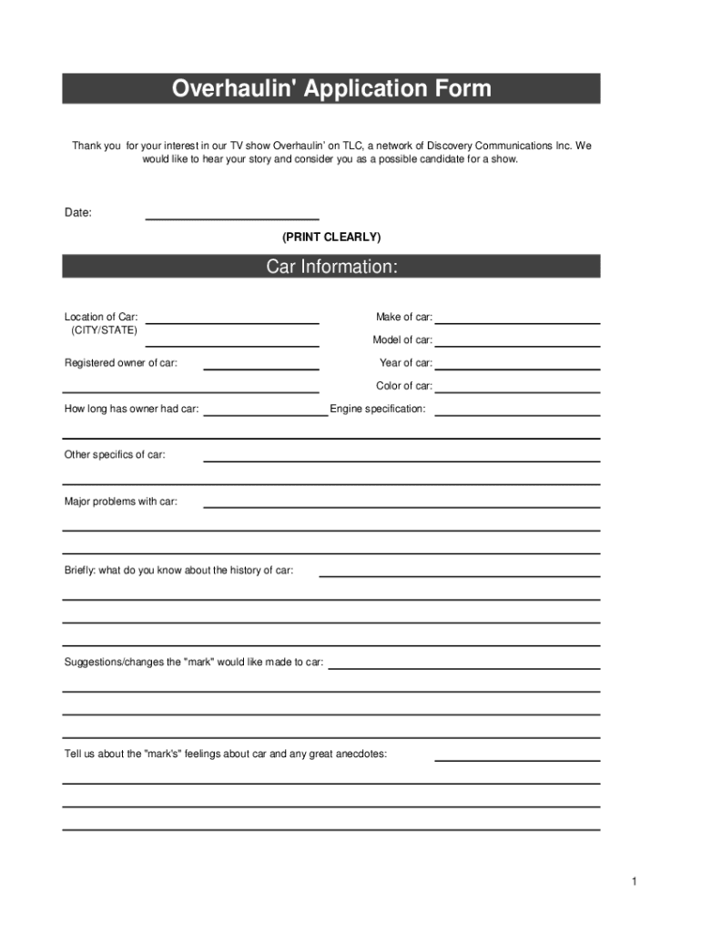 Overhaulin Application  Form