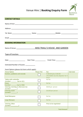 Venue Hire Booking Enquiry Form