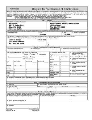 FannieMae Request for Verification of Employment  Form