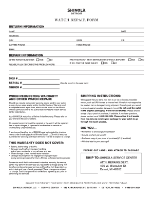 Shinola Watch Repair  Form