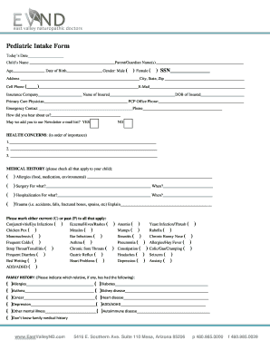 Pediatric Intake Form East Valley Naturopathic