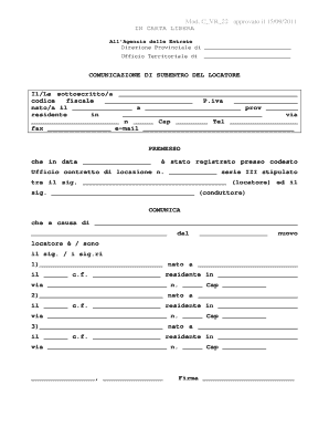 CVR22 Comunicazione Di Subentro Del Locatore Calabria Agenziaentrate  Form