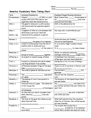 Genetics Vocabulary Worksheet PDF Answer Key  Form