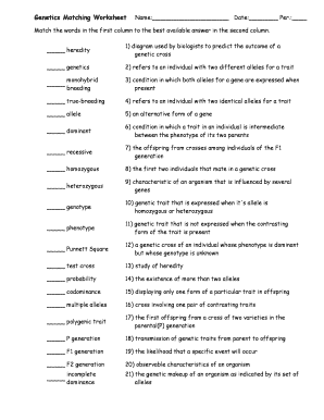 Genetic Disorder Matching Answer Key  Form