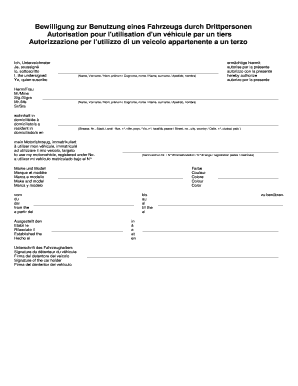 Bewilligung Zur Benutzung Eines Fahrzeugs Durch Drittpersonen  Form