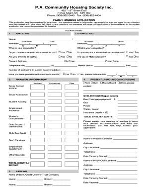 Metis Housing Prince Albert  Form