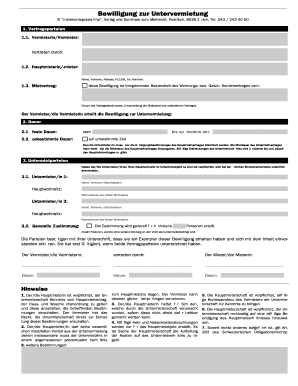 Bewilligung Untervermietung  Form