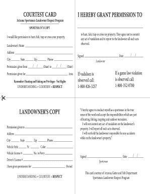 Hunting Permission Cards  Form