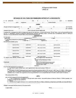 Istanza Di Voltura Dei Rimborsi Intestati a Deceduto Agenzia Delle Entrate  Form