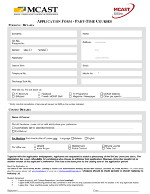 Mcast Part Time Courses  Form