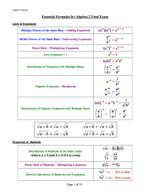 Algebra 2 Formulas