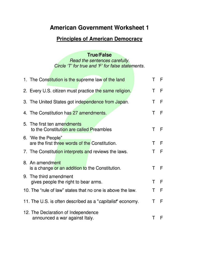 American Government Worksheet  Form