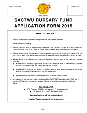  Sactwu Bursary Application Form 2015
