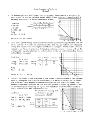 Linear Programming Worksheet  Form