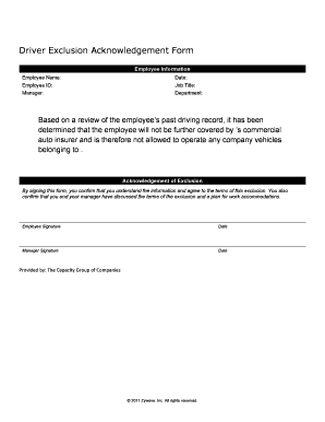 Driver Exclusion Letter Template  Form