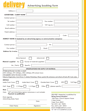Advertising Booking Form Sadelivery Co