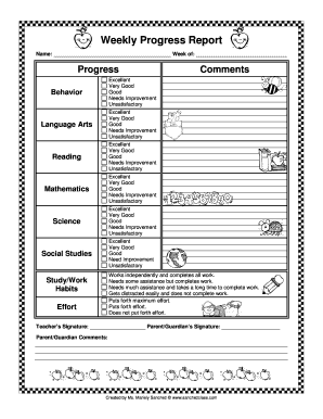 Weekly Progress Report Welcome to Ms Sanchez  Form