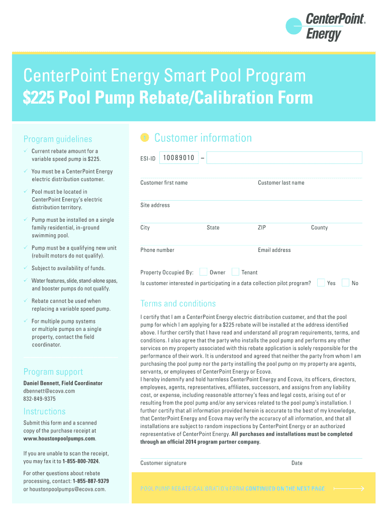 Get and Sign Centerpoint Pool Pump Rebates  Form