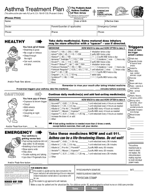 Asthma Treatment Plan the Pediatric Asthma Coalition of New  Form