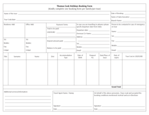 Thomas Cook Booking Form