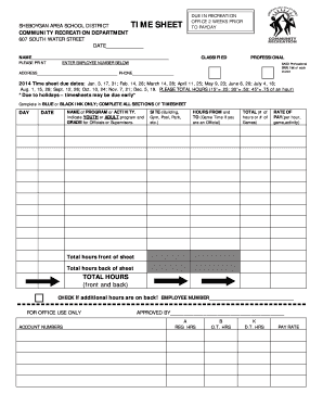 SHEBOYGAN AREA SCHOOL DISTRICT TIME SHEET  Form