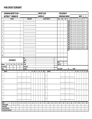 Cricket Score Sheet Excel Format PDF