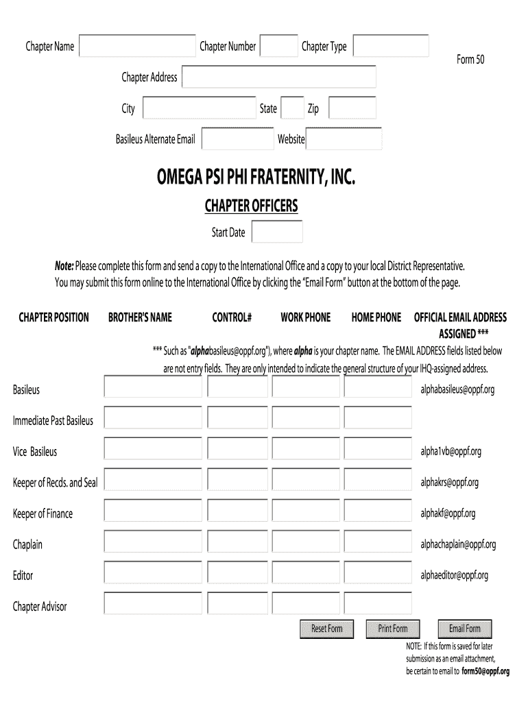 IHQ Chapter Officers Form 50 Omega Psi Phi Fraternity, Inc