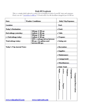 Rv Log Book Template  Form