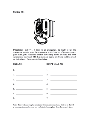 Printable 911 Worksheets  Form