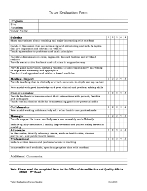 Tutor Evaluation Form