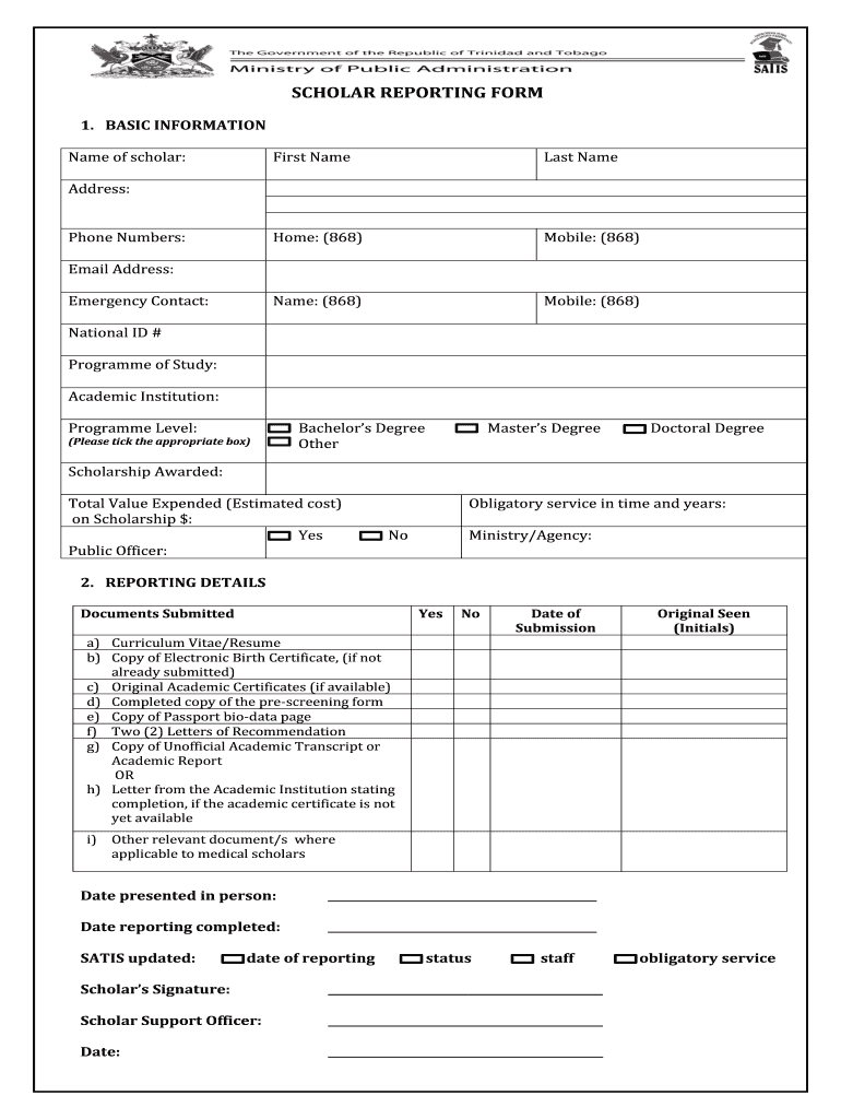 SCHOLAR REPORTING FORM  Scholarships Gov