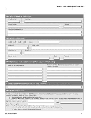 Fire Safety Certificate Template  Form
