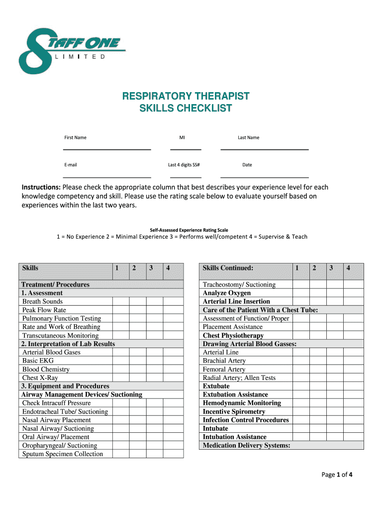 Respiratory Therapy Competency Checklist  Form