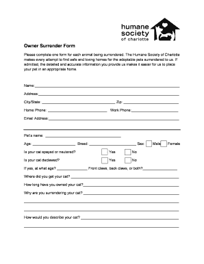 Cat Surrender Form Humane Society of Charlotte Humanesocietyofcharlotte