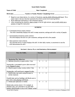  Social Skills Checklist 2007-2024