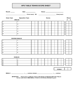 Table Tennis Score Sheet Download  Form